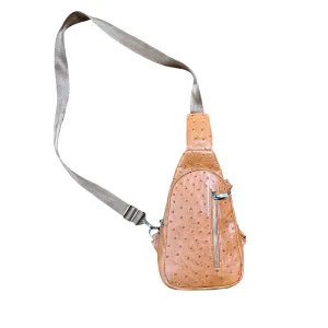 Kashani Cognac Ostrich Crossbody Bag