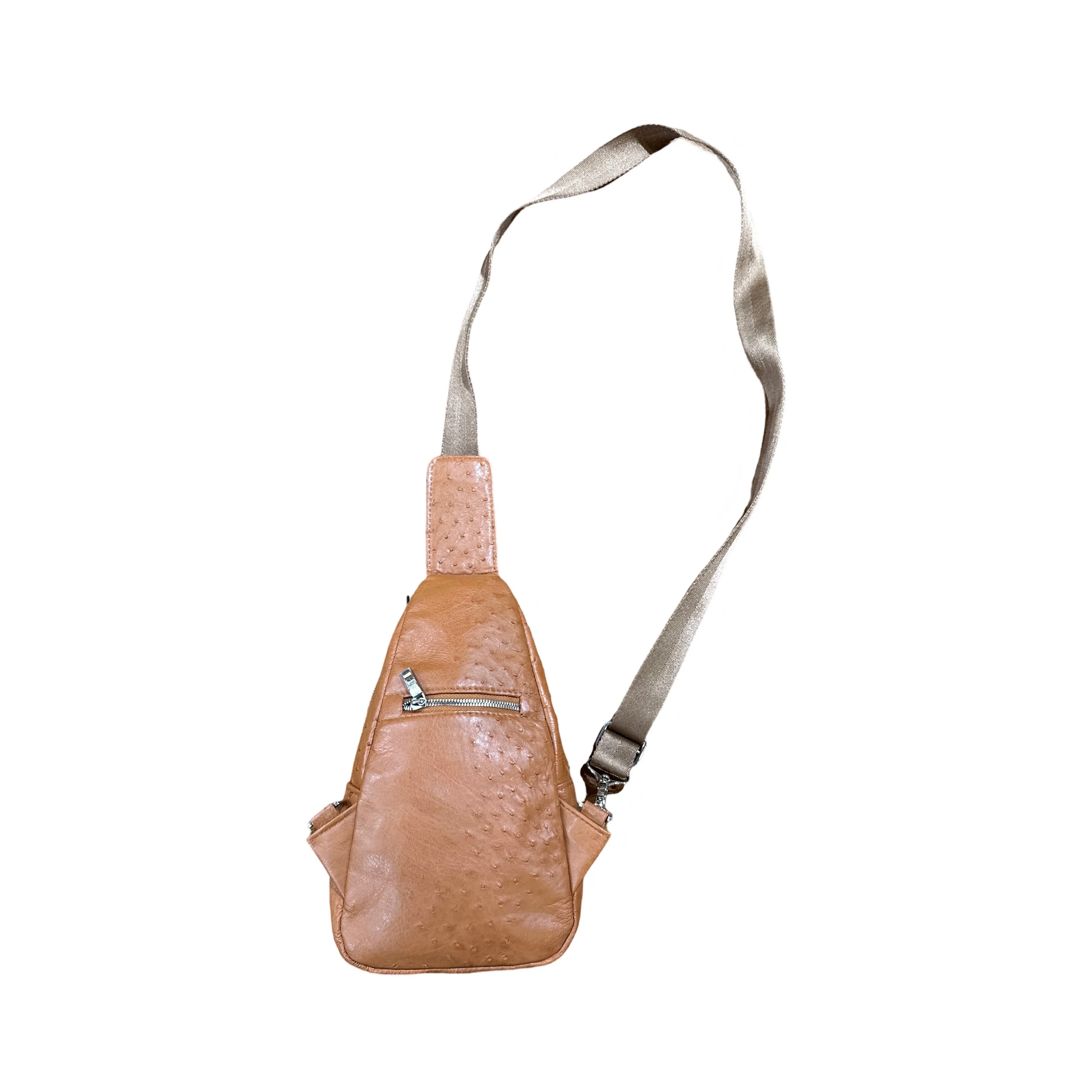 Kashani Cognac Ostrich Crossbody Bag