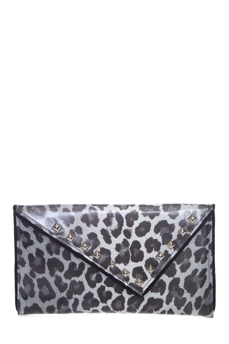 Kent Stetson Black and White Cheetah Stud Clutch