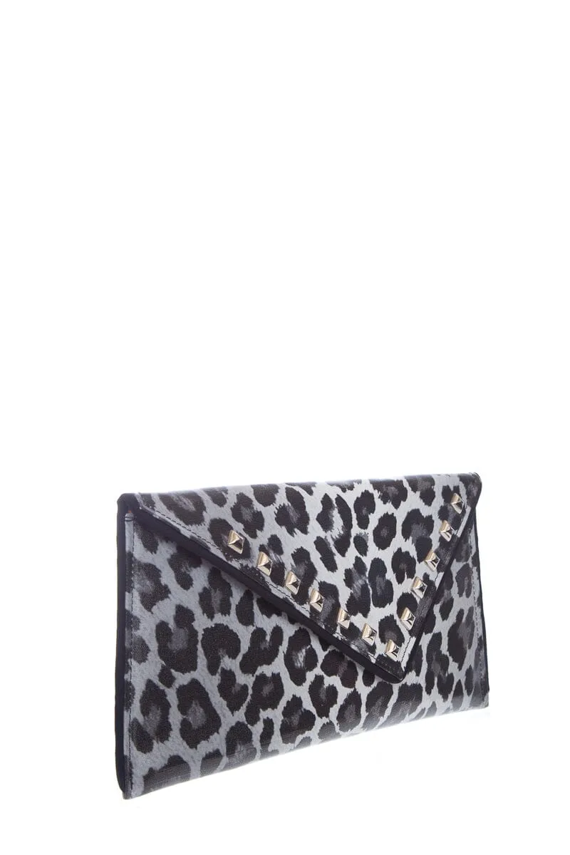 Kent Stetson Black and White Cheetah Stud Clutch