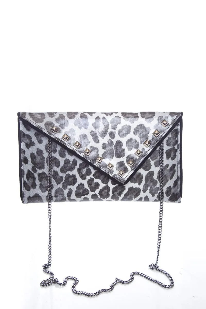 Kent Stetson Black and White Cheetah Stud Clutch