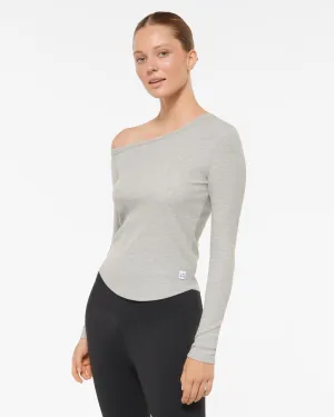 KEPLER OFF SHOULDER WAFFLE TOP GREY