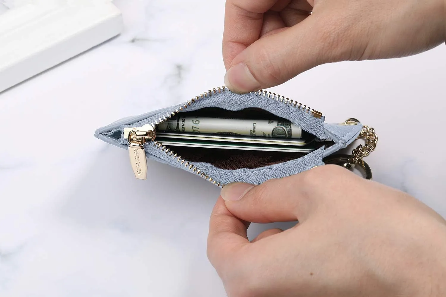 Keychain Wallets for Women Slim Leather Card Case Holder