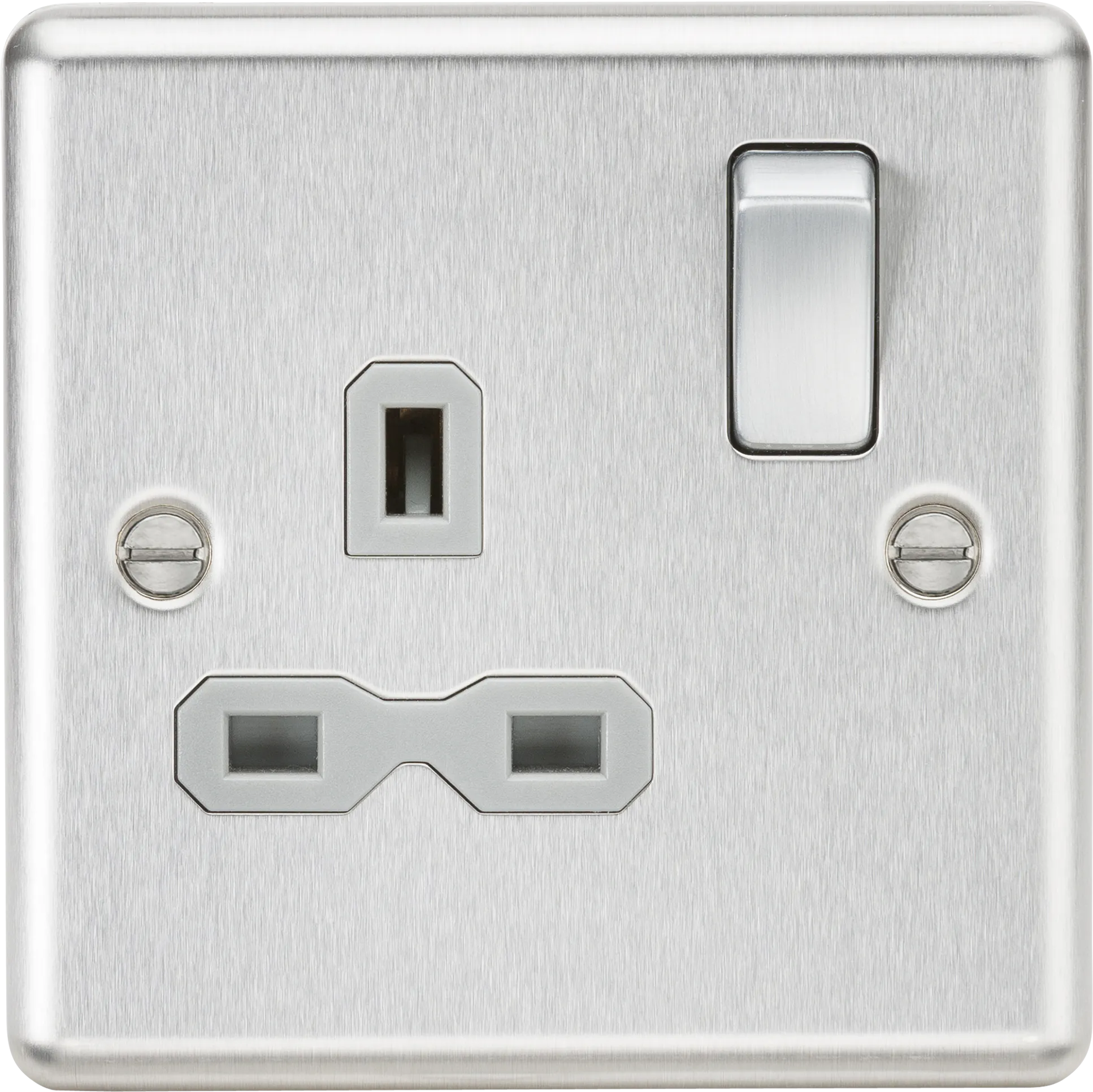 Knightsbridge CL7BCG Rounded Edge 13A 1G DP Switched Socket - Brushed Chrome   Grey Insert