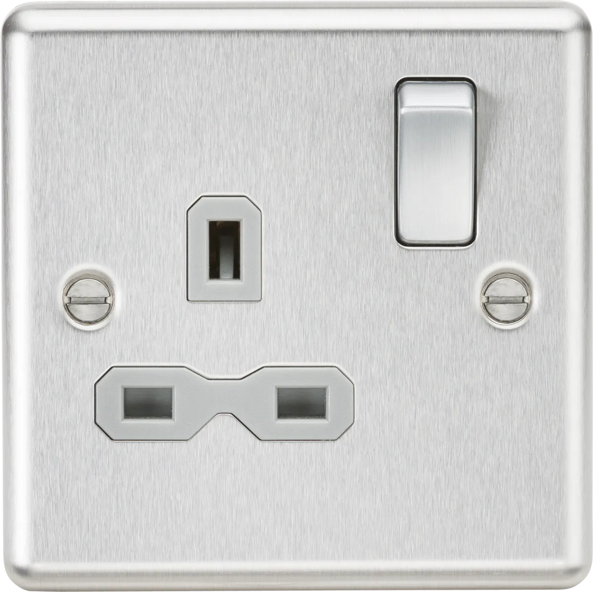 Knightsbridge CL7BCGx10 Rounded Edge 13A 1G DP Switched Socket - Brushed Chrome   Grey Insert (10 Pack)