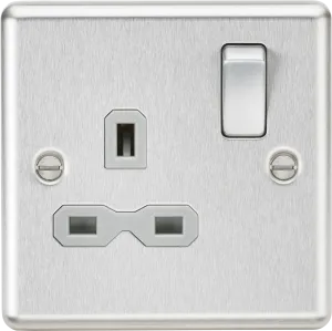Knightsbridge CL7BCGx10 Rounded Edge 13A 1G DP Switched Socket - Brushed Chrome   Grey Insert (10 Pack)