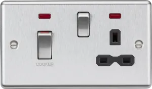 Knightsbridge CL83MNBC Rounded Edge 45A DP Cooker Switch   13A Switched Socket   Neon - Brushed Chrome   Black Insert