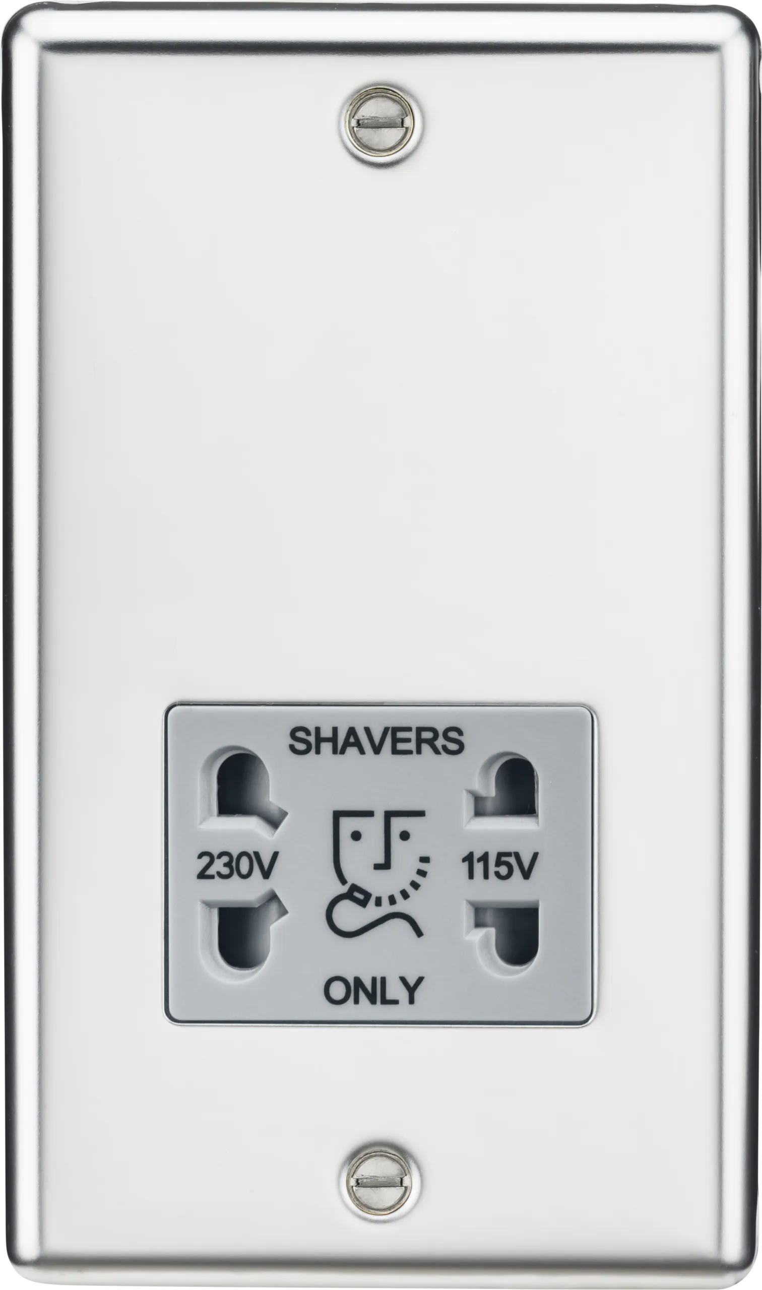 Knightsbridge CL89PCG Rounded Edge 115/230V Dual Voltage Shaver Socket - Polished Chrome   Grey Insert