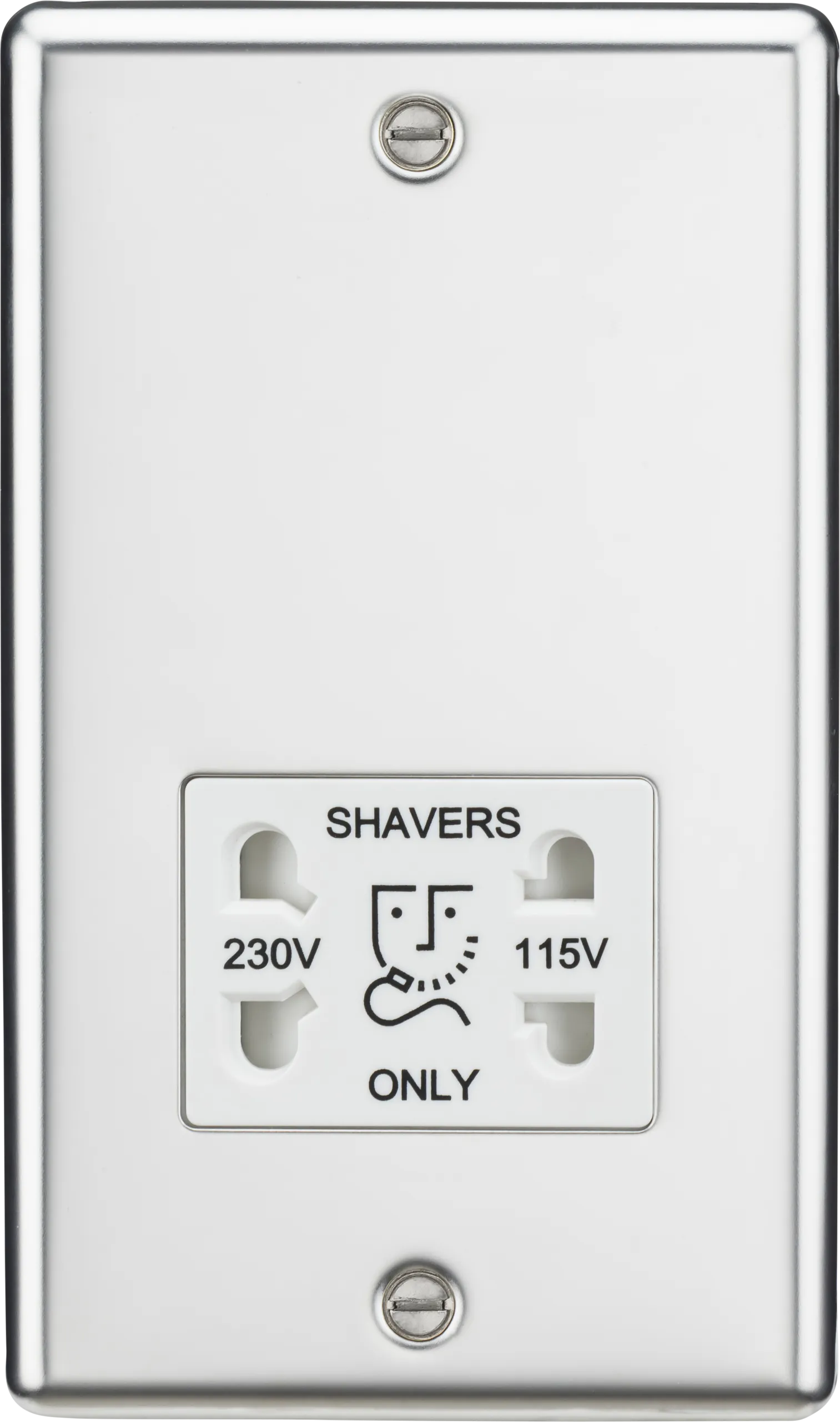 Knightsbridge CL89PCW Rounded Edge 115/230V Dual Voltage Shaver Socket - Polished Chrome   White Insert