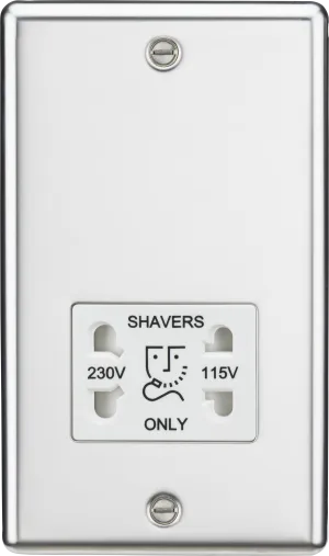 Knightsbridge CL89PCW Rounded Edge 115/230V Dual Voltage Shaver Socket - Polished Chrome   White Insert