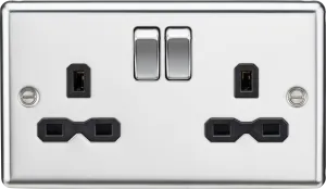 Knightsbridge CL9PC Rounded Edge 13A 2G DP Switched Socket - Polished Chrome   Black Insert