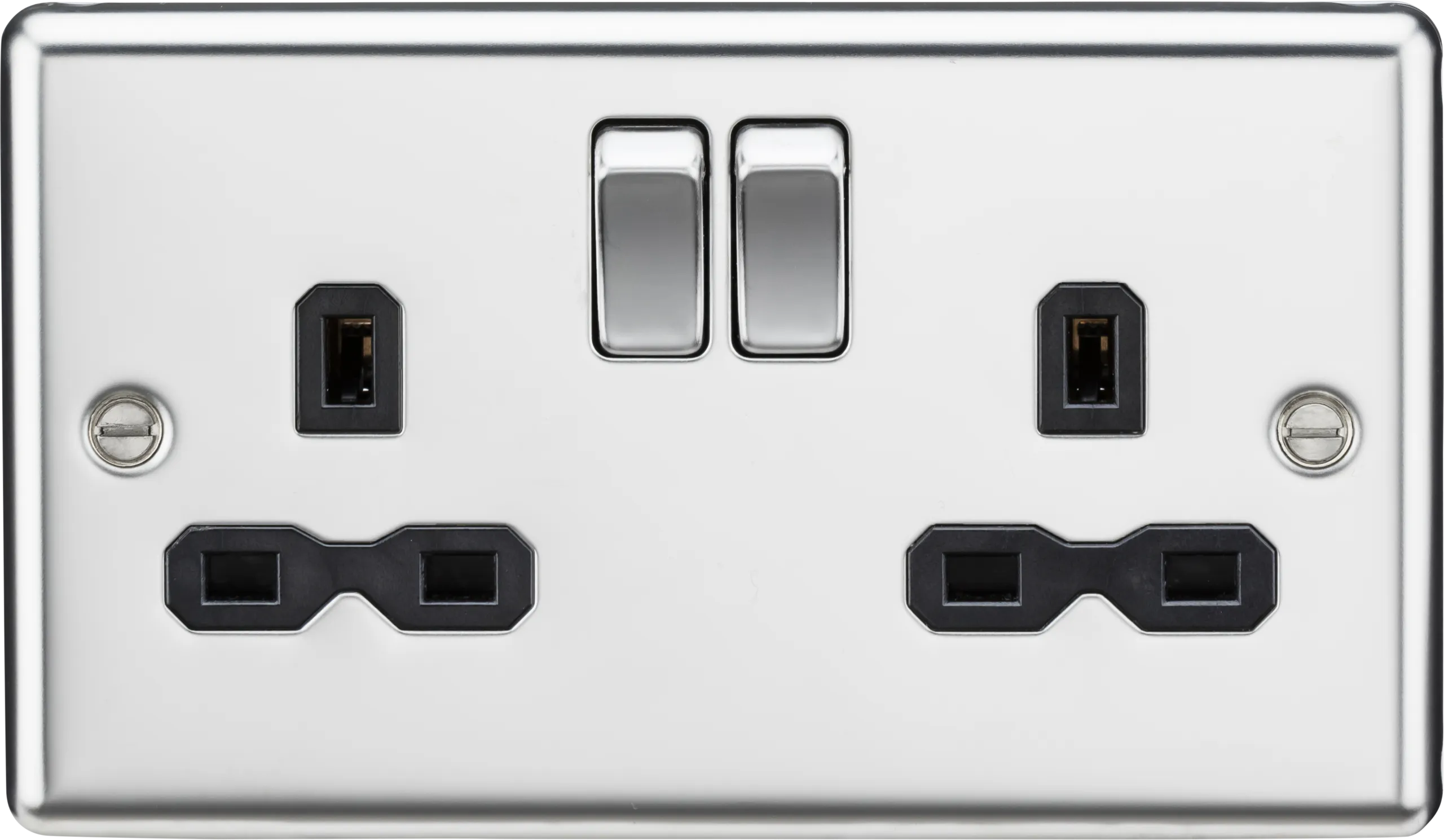 Knightsbridge CL9PC Rounded Edge 13A 2G DP Switched Socket - Polished Chrome   Black Insert