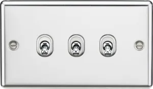 Knightsbridge CLTOG3PC Rounded Edge 10AX 3G 2-Way Toggle Switch - Polished Chrome