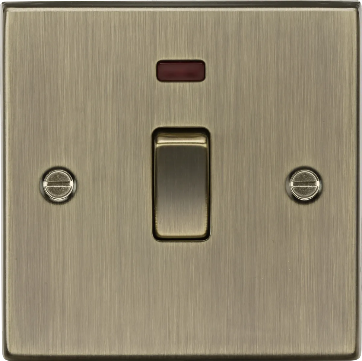 Knightsbridge CS834NAB Square Edge 20A 1G DP Switch   Neon - Antique Brass