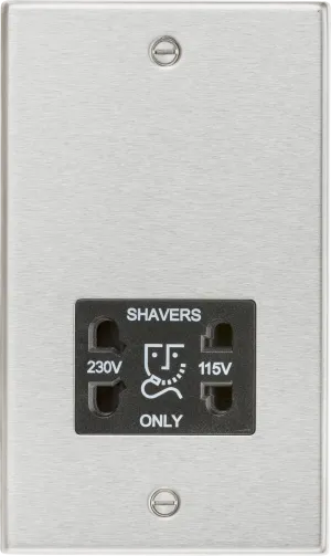 Knightsbridge CS89BC Square Edge 115/230V Dual Voltage Shaver Socket - Brushed Chrome   Black Insert