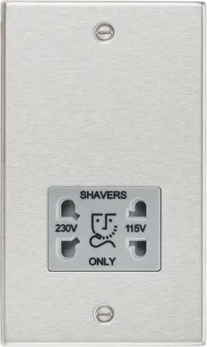 Knightsbridge CS89BCG Square Edge 115/230V Dual Voltage Shaver Socket - Brushed Chrome   Grey Insert