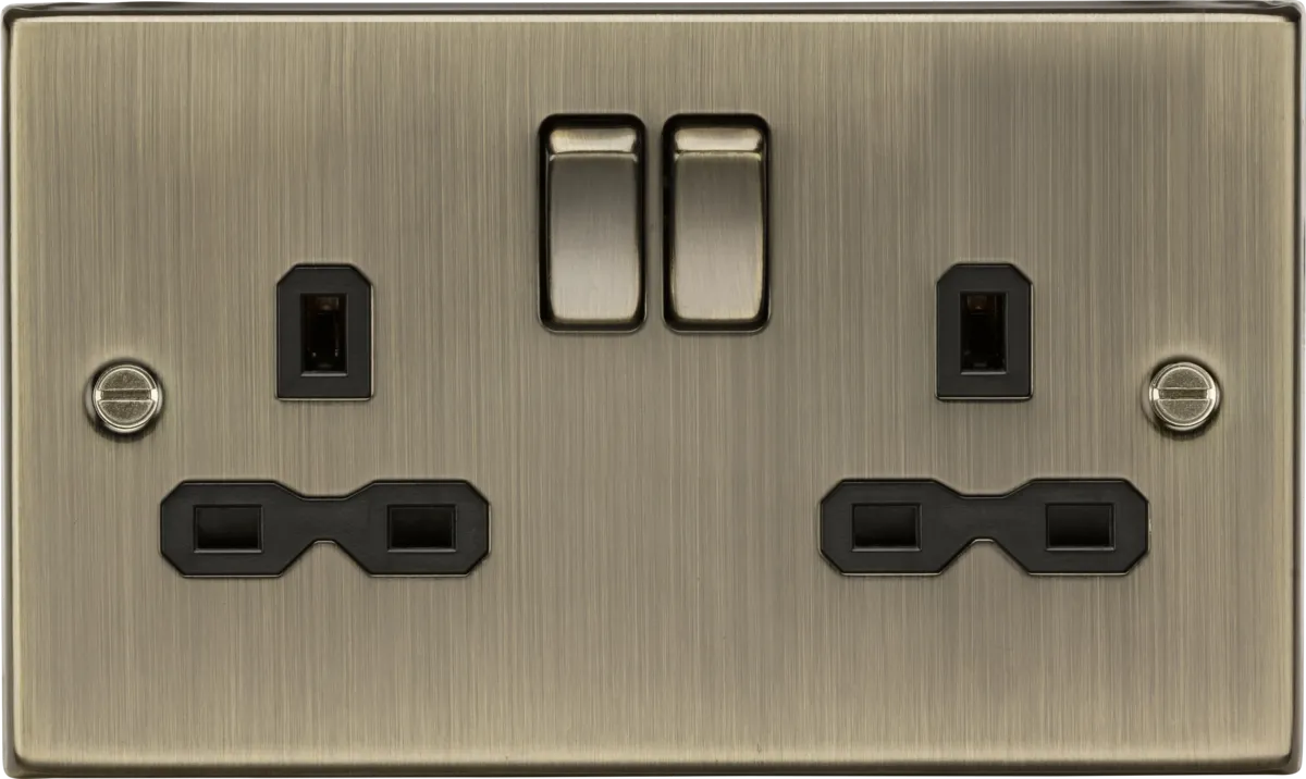 Knightsbridge CS9AB Square Edge 13A 2G DP Switched Socket - Antique Brass   Black Insert
