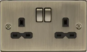 Knightsbridge CS9AB Square Edge 13A 2G DP Switched Socket - Antique Brass   Black Insert