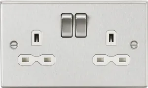 Knightsbridge CS9BCW Square Edge 13A 2G DP Switched Socket - Brushed Chrome   White Insert