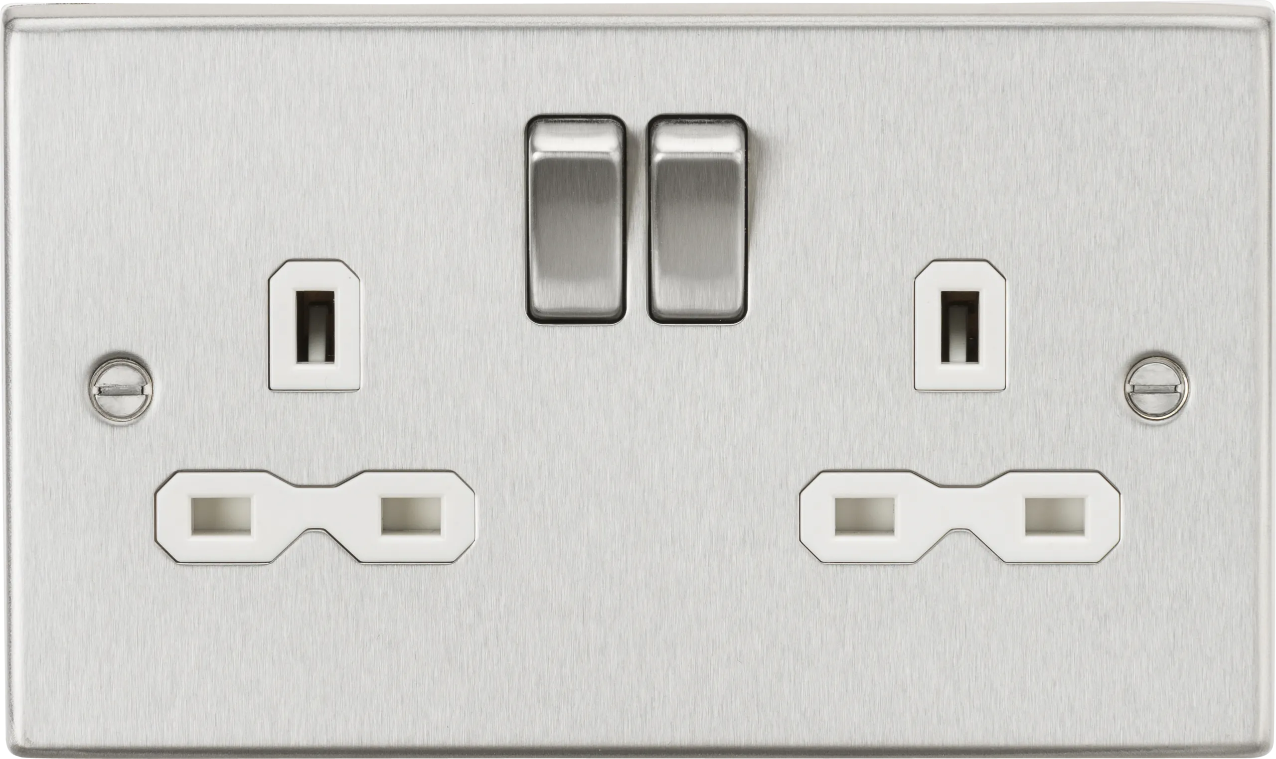Knightsbridge CS9BCW Square Edge 13A 2G DP Switched Socket - Brushed Chrome   White Insert