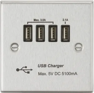 Knightsbridge CSQUADBC Square Edge Quad USB Charger Outlet 5.1A - Brushed Chrome   Black Insert