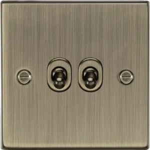 Knightsbridge CSTOG2AB Square Edge 10AX 2G 2-Way Toggle Switch - Antique Brass