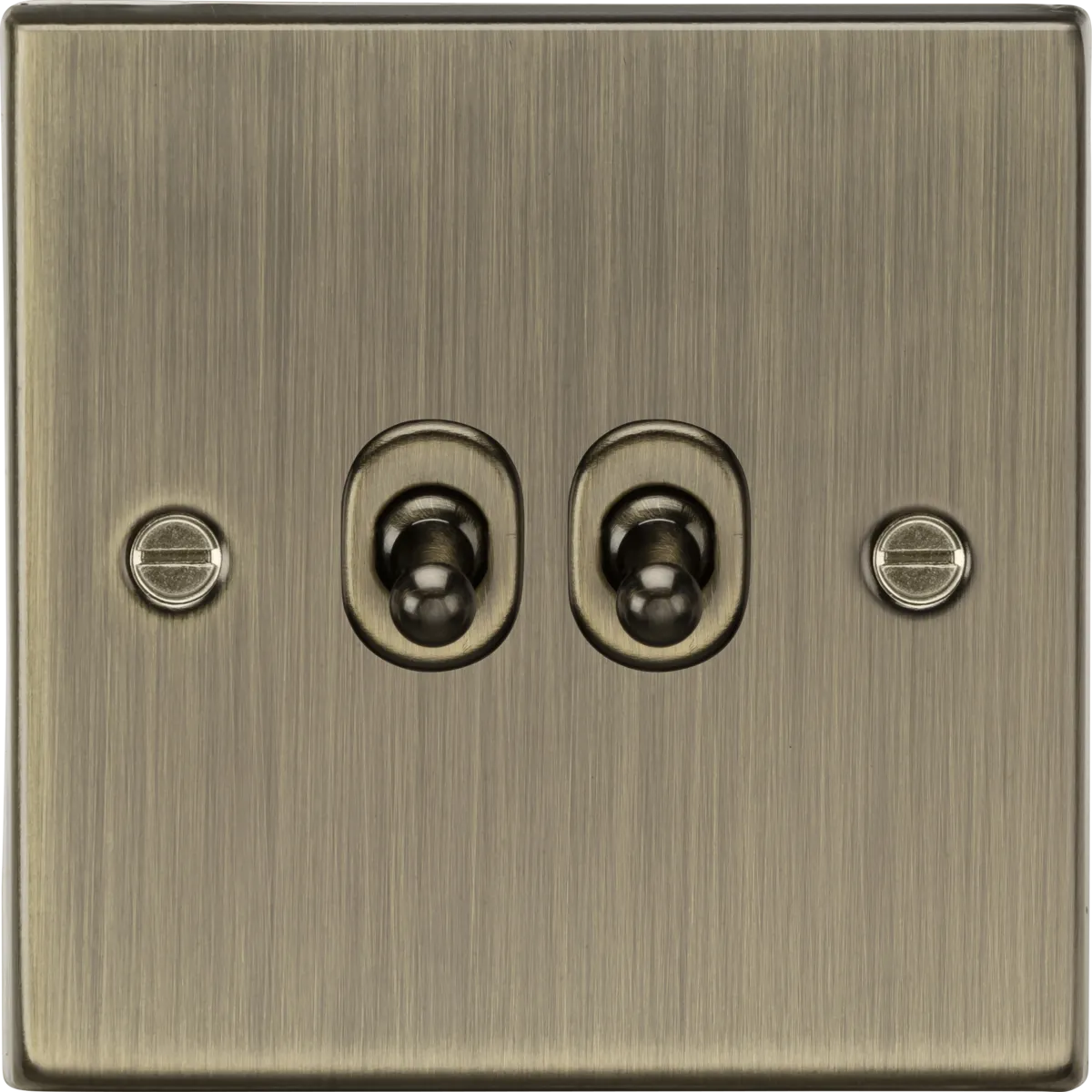 Knightsbridge CSTOG2AB Square Edge 10AX 2G 2-Way Toggle Switch - Antique Brass