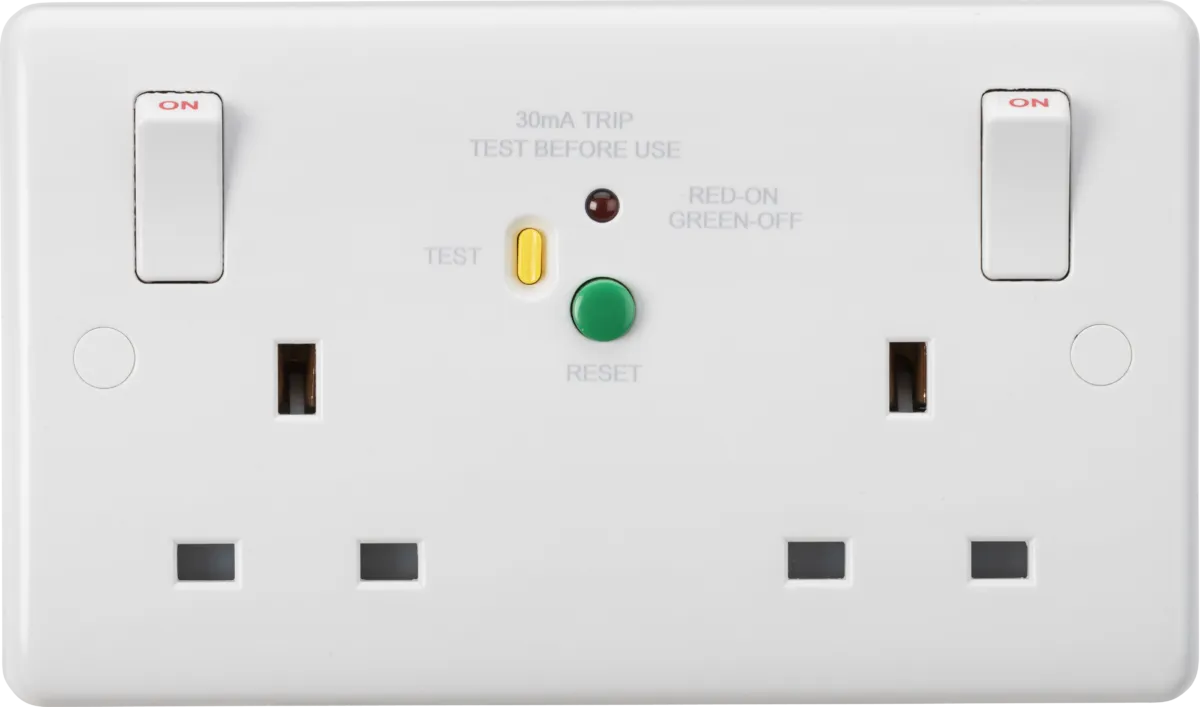Knightsbridge CU9RCD White Curved 13A 2G DP RCD Switched Socket - 30mA (Type A)