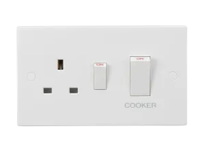 Knightsbridge SN8333W White Square Edge 45A DP Cooker Switch   13A Socket (White Rocker)