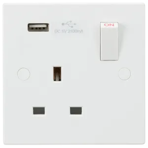 Knightsbridge SN9903 White Square Edge 13A 1G Switched Socket   USB 5V DC 2.1A