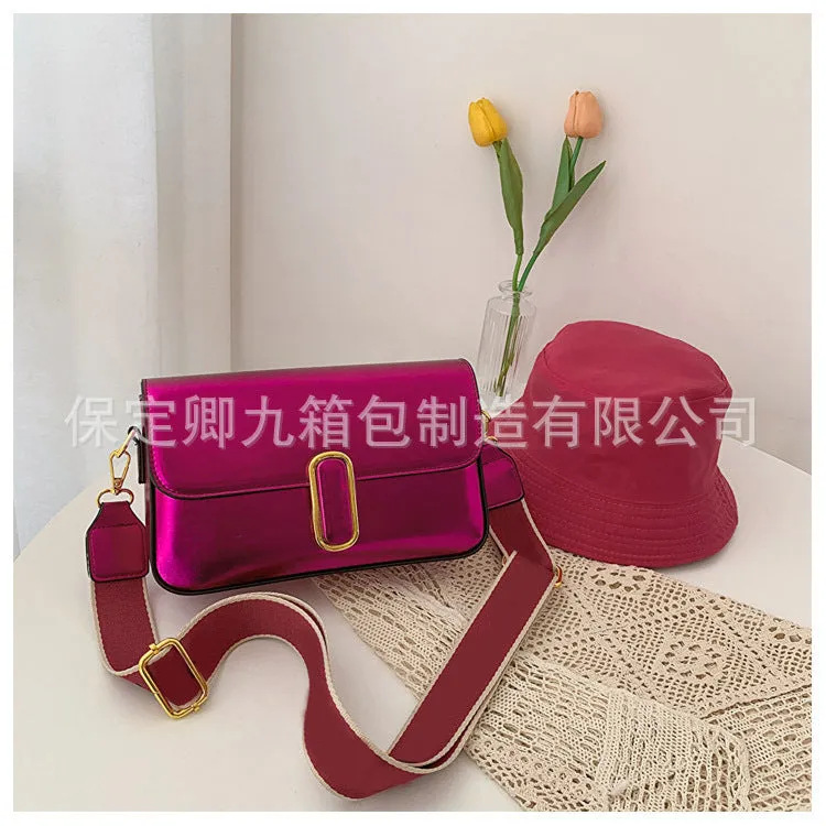 Korean Style Classy Small Square Bag 2023 Spring Popular Texture Cross-Border Underarm Bag Shiny Patent Leather Chain Shoulder Bag