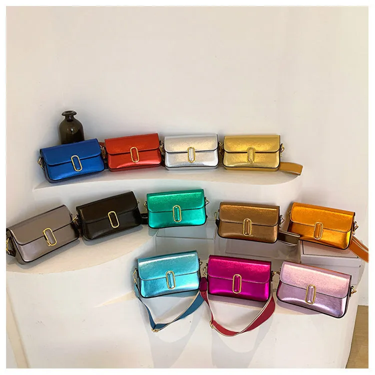 Korean Style Classy Small Square Bag 2023 Spring Popular Texture Cross-Border Underarm Bag Shiny Patent Leather Chain Shoulder Bag