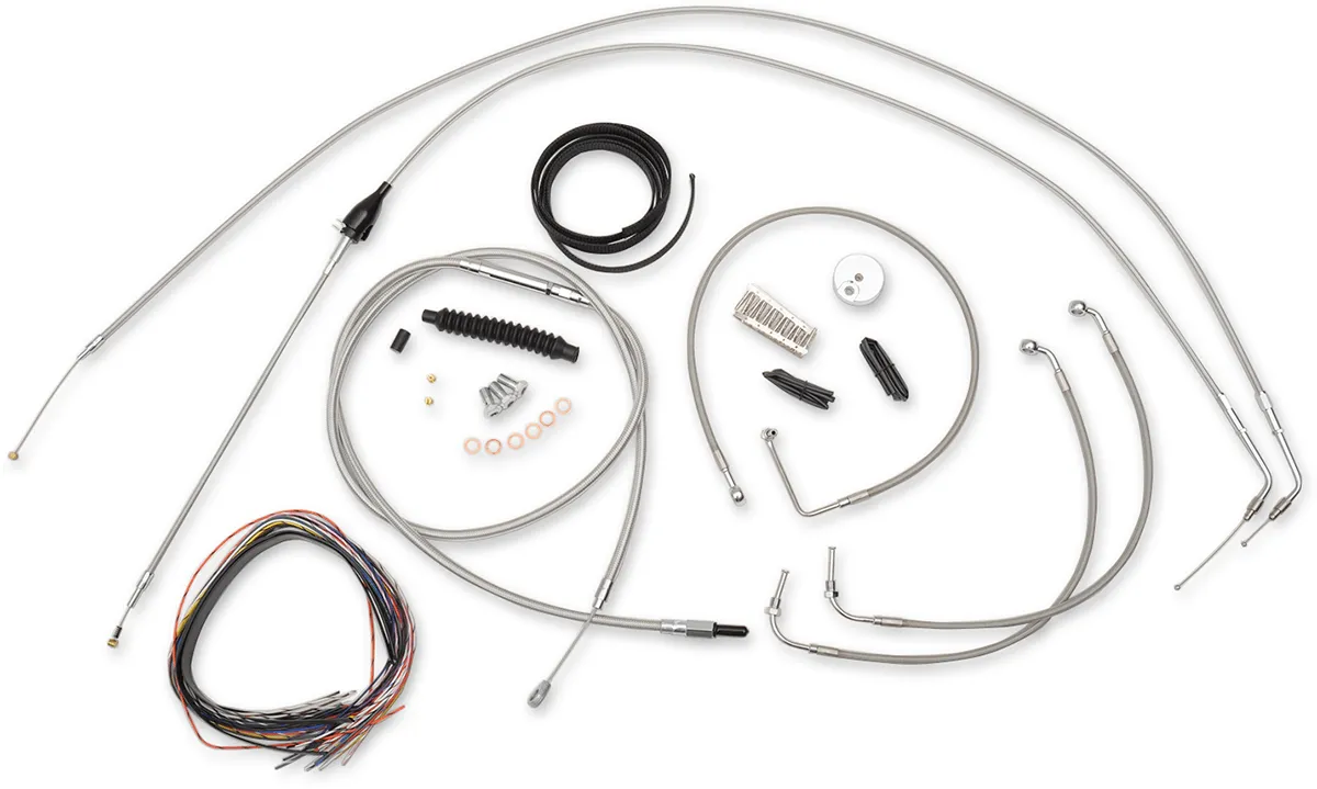 LA Choppers LA-8005KT2B-13 Complete Handlebar Cable/Brake & Clutch Line/Wire Kit - Stainless Braided