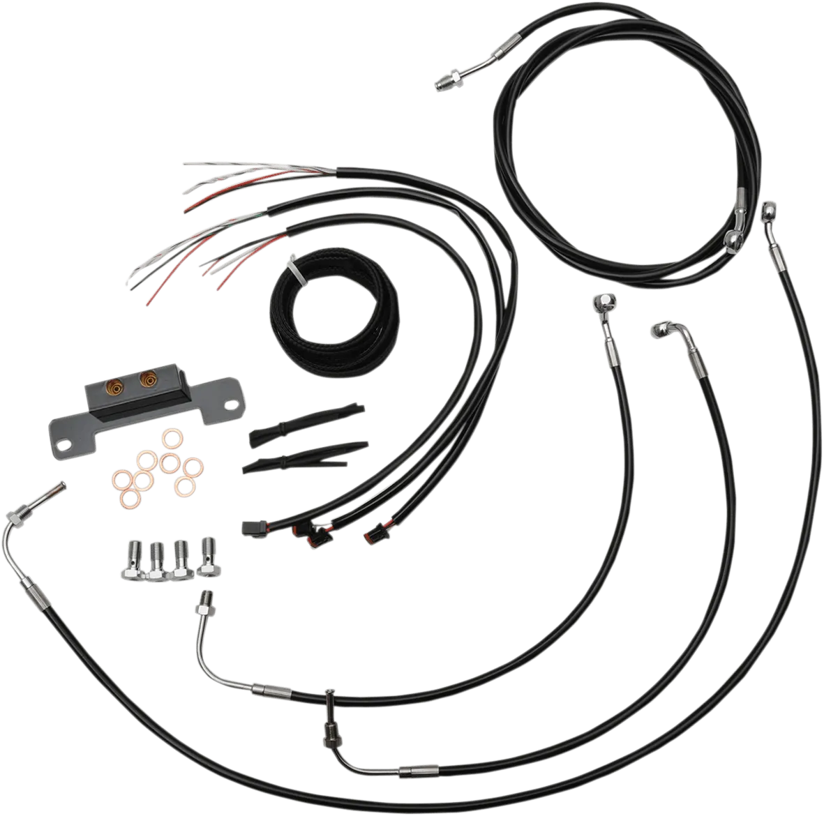 LA Choppers LA-8055KT2-13B Complete Handlebar Cable/Brake & Clutch Line/Wire Kit - Black Vinyl/Stainless Braided