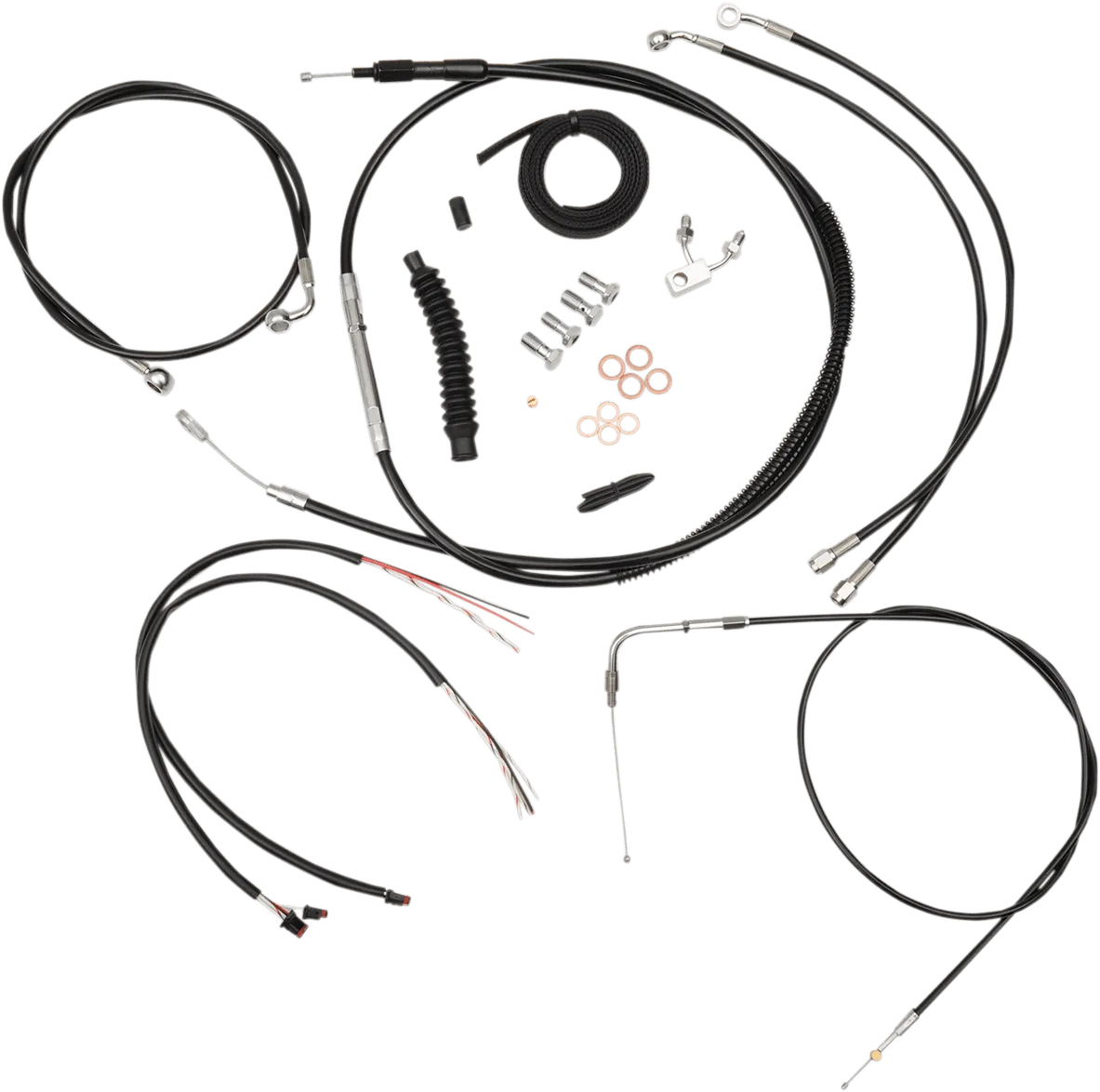 LA Choppers LA-8150KT2-19B Complete Handlebar Cable and Brake Line Kit - Black Vinyl/Stainless
