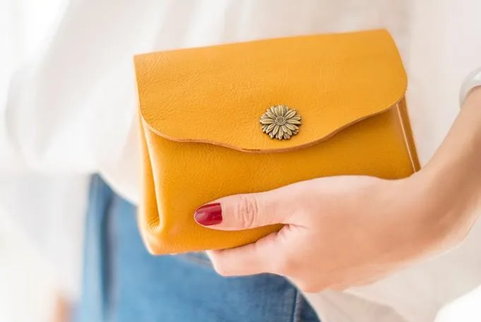Leather Accordion Yellow Women Wallet HANDMADE PERSONALIZED Wallet