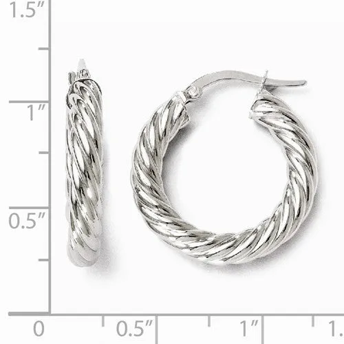 Leslie's Polished Twist Design 14K White Gold 23mm Hoop Earrings