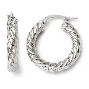 Leslie's Polished Twist Design 14K White Gold 23mm Hoop Earrings