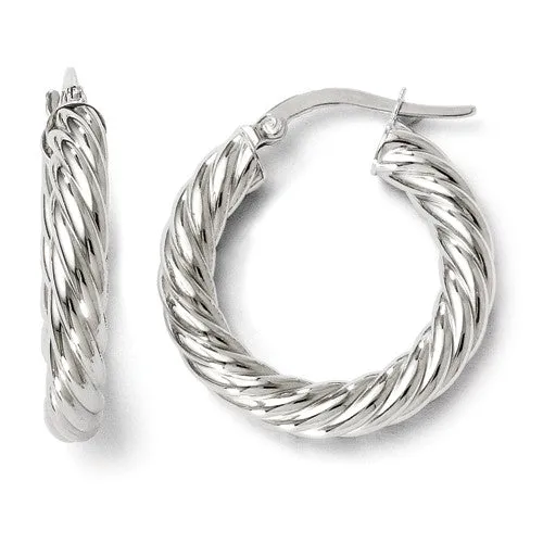 Leslie's Polished Twist Design 14K White Gold 23mm Hoop Earrings