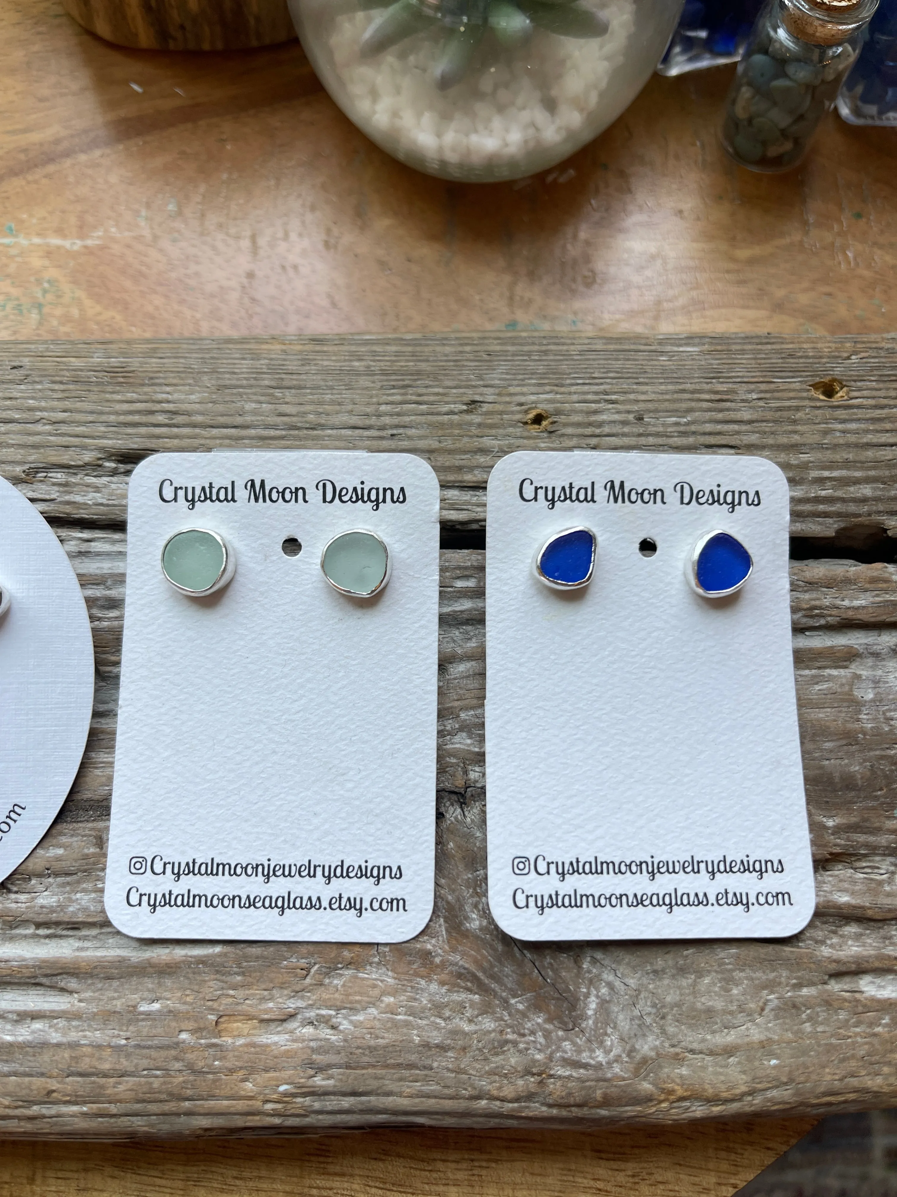 Light Cobalt Blue Sea Glass Studs-2
