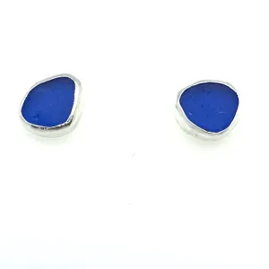 Light Cobalt Blue Sea Glass Studs-2