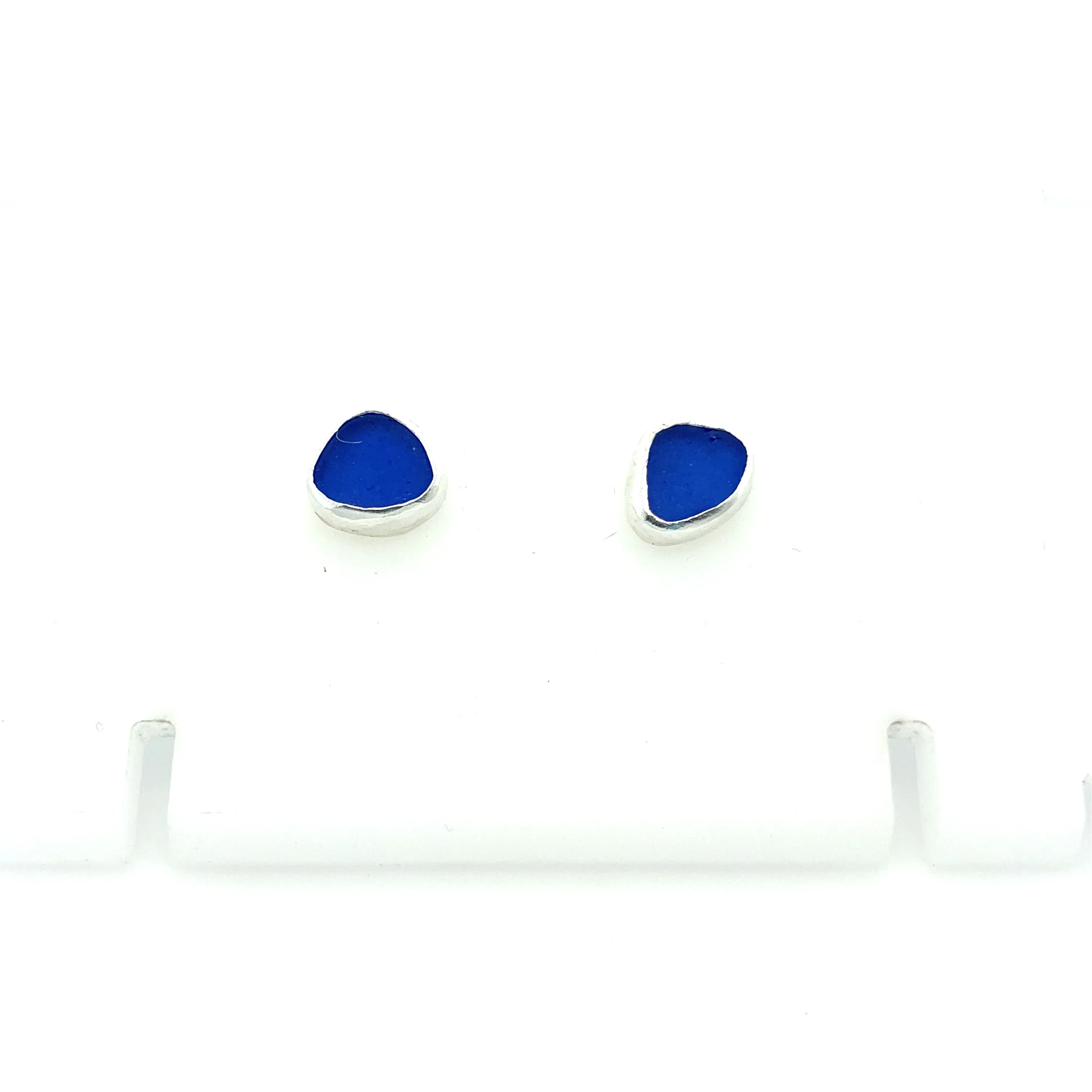 Light Cobalt Blue Sea Glass Studs-2