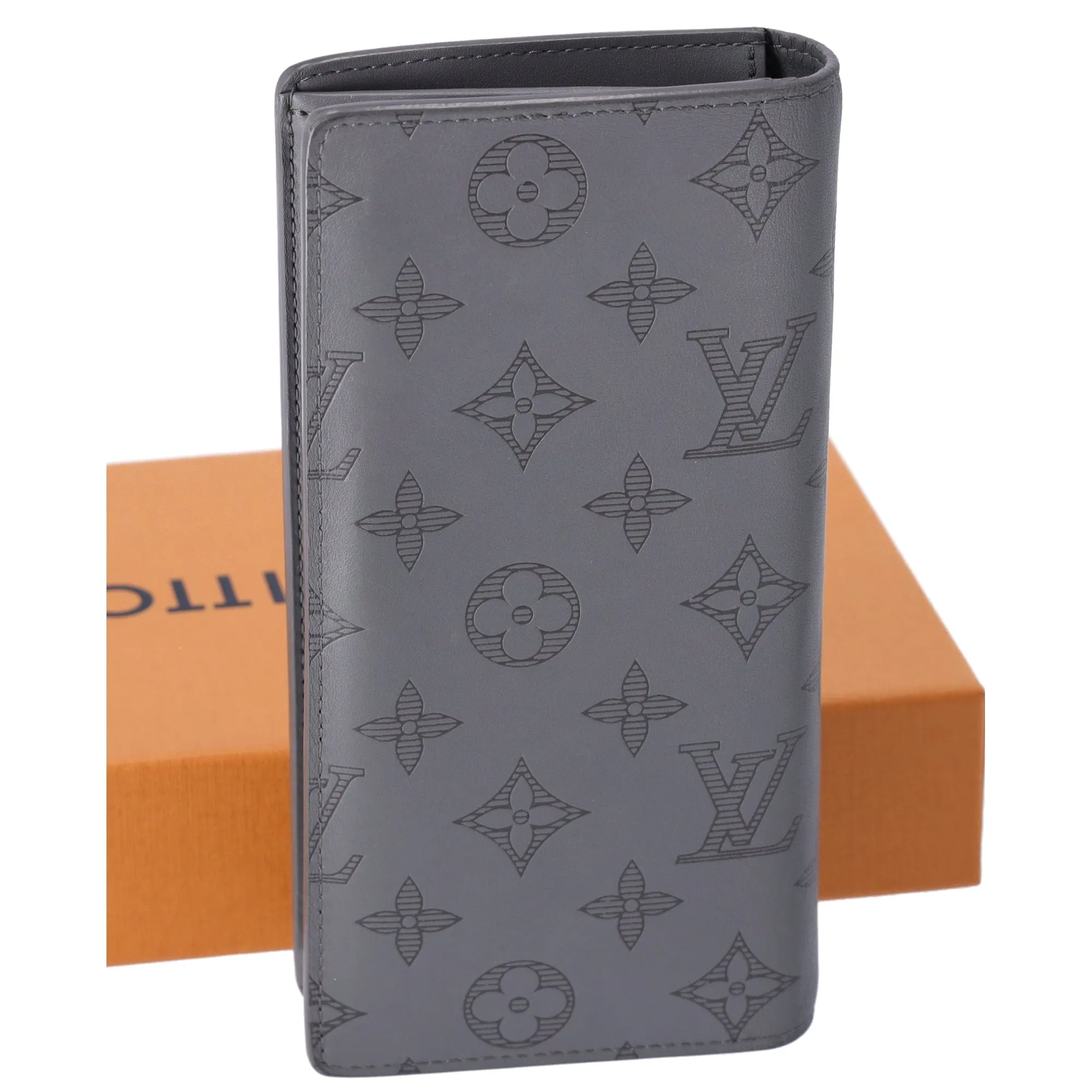 Louis Vuitton Gray Monogram Shadow Portefeuille Brazza M81335 Long Wallet