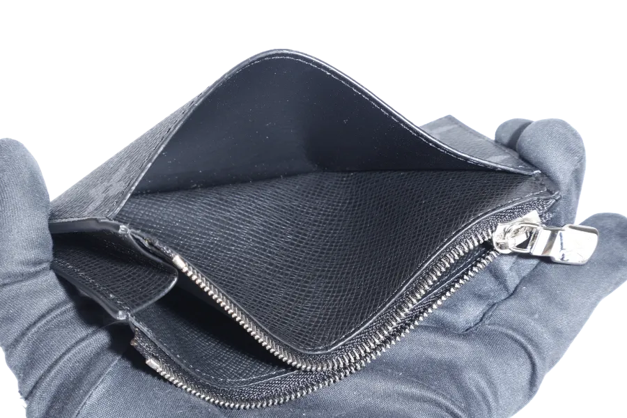 LOUIS VUITTON M30271 COIN CARD HOLDER BLACK TAIGARAMA WITH DUST COVER AND BOX