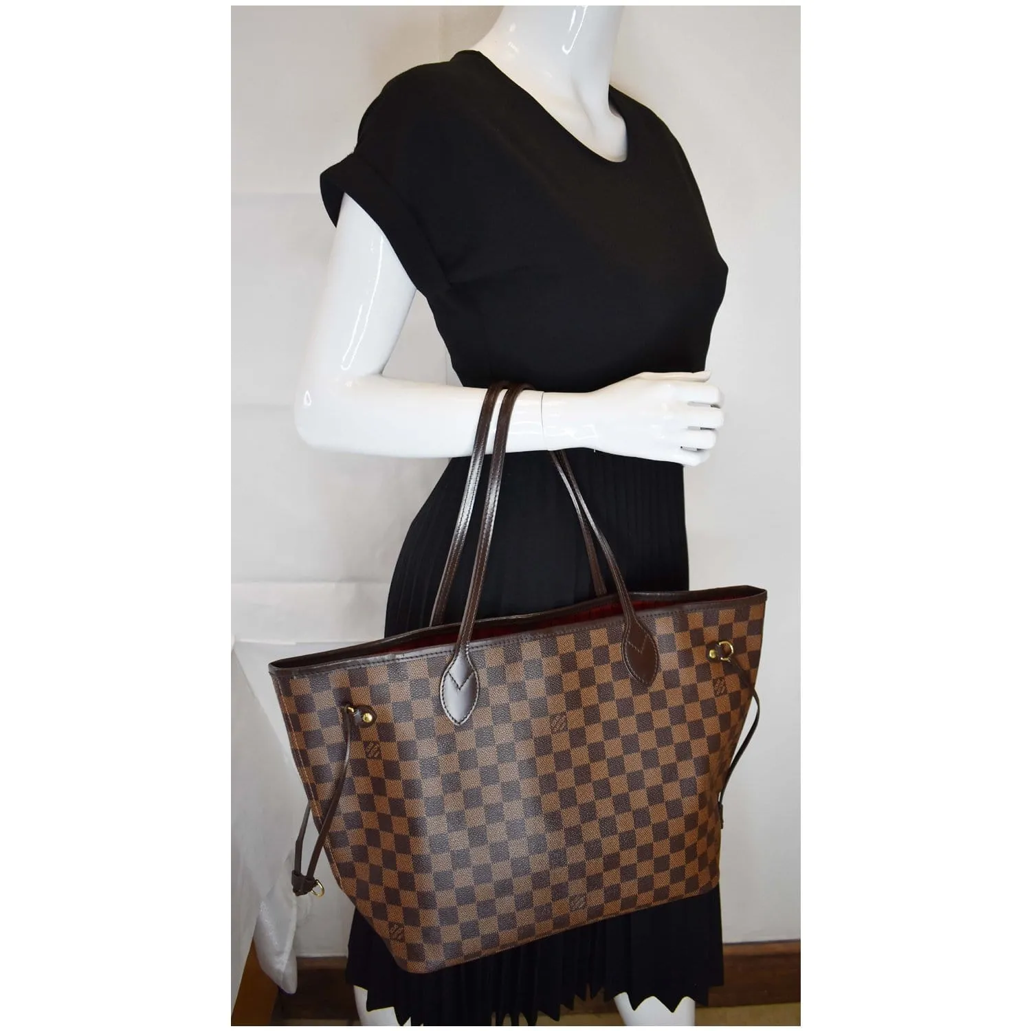 LOUIS VUITTON Neverfull MM Damier Ebene Tote Shoulder Bag Brown
