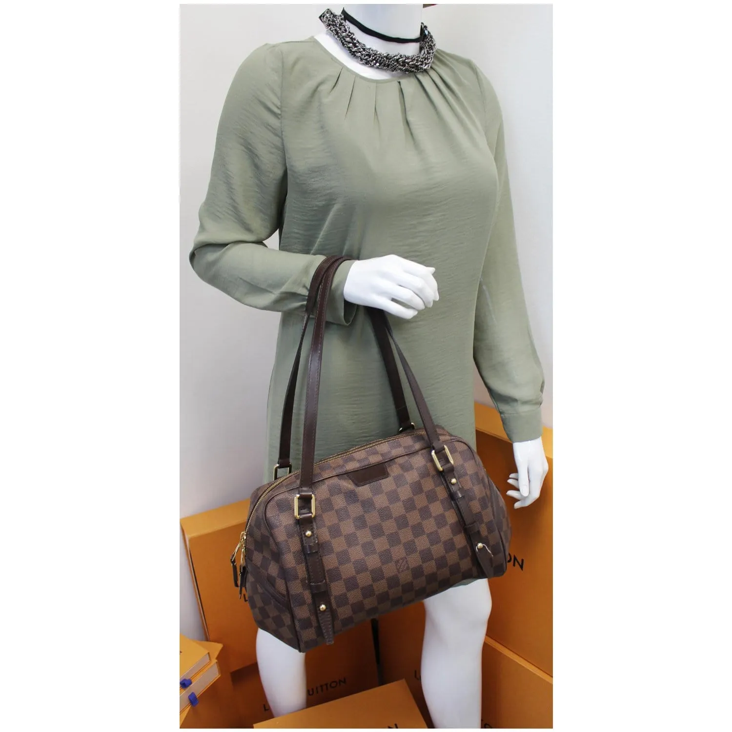 LOUIS VUITTON Rivington GM Damier Ebene Shoulder Bag Brown - 20% OFF