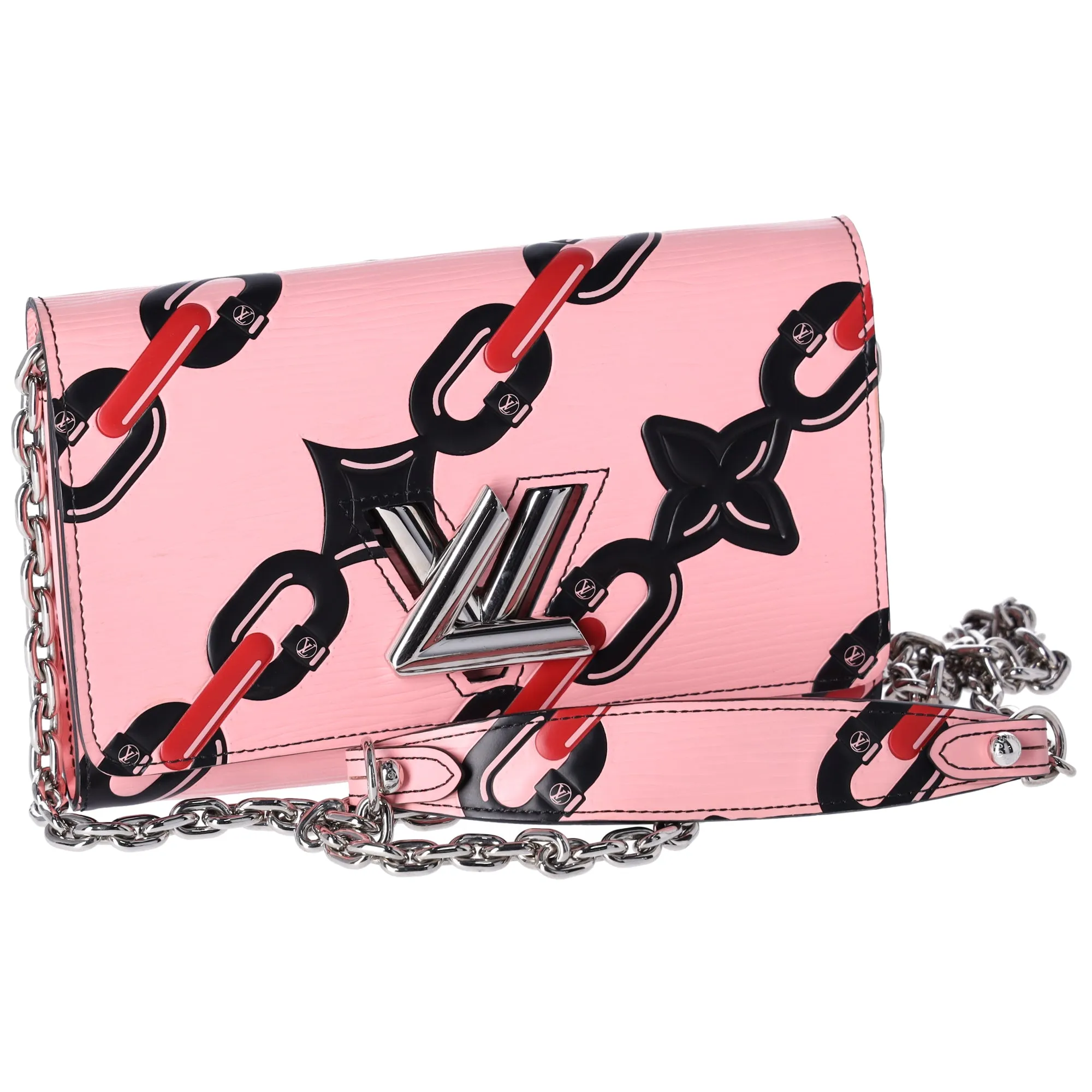 Louis Vuitton Twist Chain Wallet Crossbody Epi Black Pink