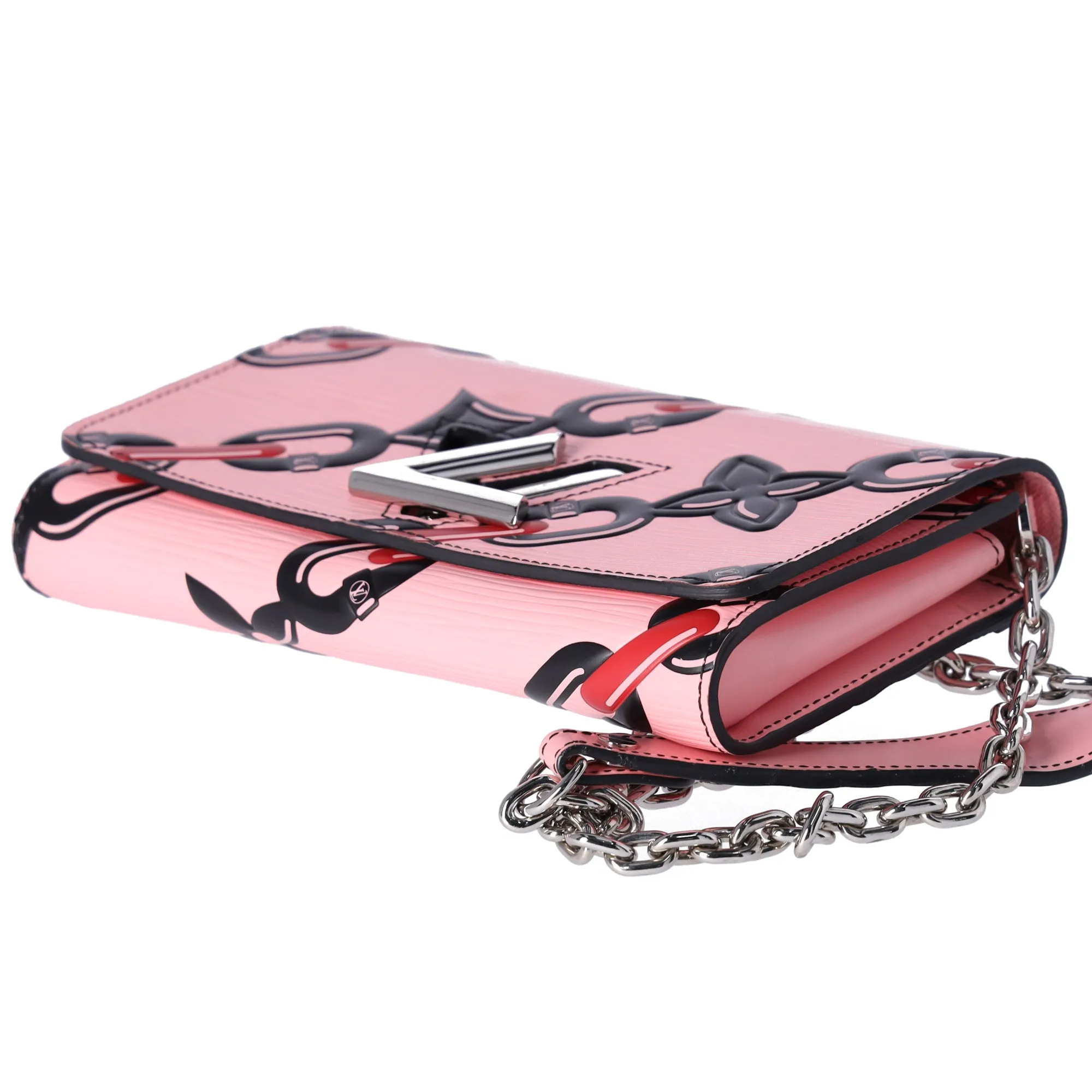 Louis Vuitton Twist Chain Wallet Crossbody Epi Black Pink