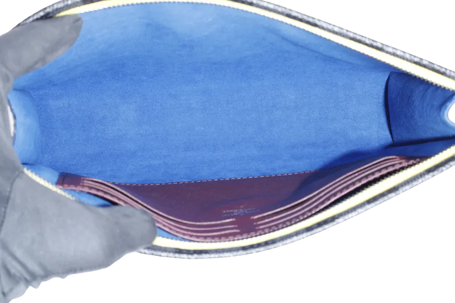 LOUIS VUITTON VOYAGE CLUTCH BLUE EPI DAMIER GRAPHITE WITH DUST COVER