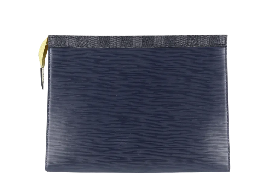 LOUIS VUITTON VOYAGE CLUTCH BLUE EPI DAMIER GRAPHITE WITH DUST COVER